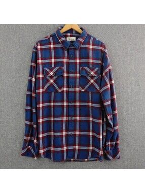 Plaid Flannel Shirt Men's XL California Shirt Co Blue Red Long Sleeve Button Up